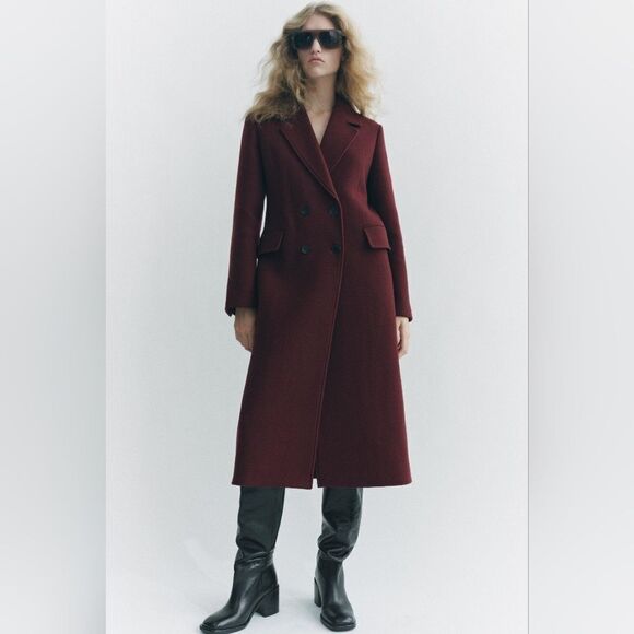 NWT ZARA MANTECO WOOL BLEND COATโZW COLLECTION Burgundy - Picture 6 of 16